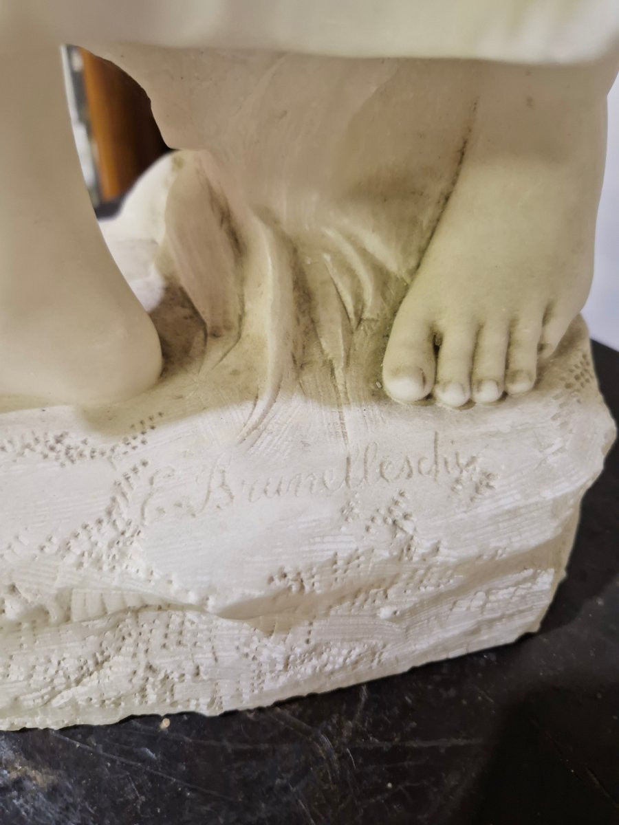 Enrico Brunelleschi Marble Statue, Signed, Circa 1900-photo-3