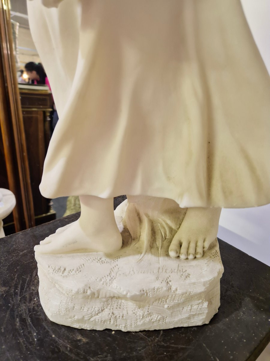 Enrico Brunelleschi Marble Statue, Signed, Circa 1900-photo-6