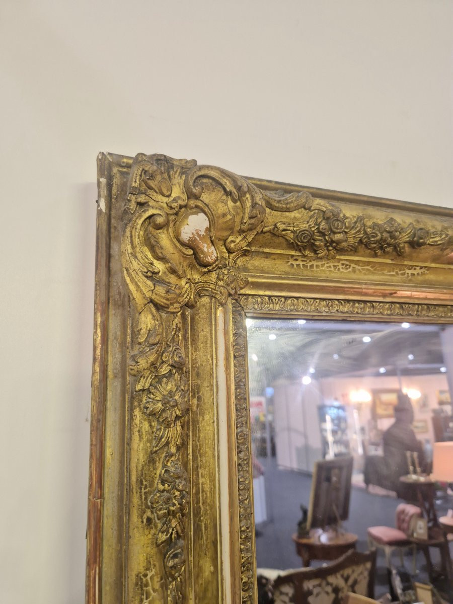 Grand Miroir doré d'époque Restauration début 19éme feuille d'or -photo-4