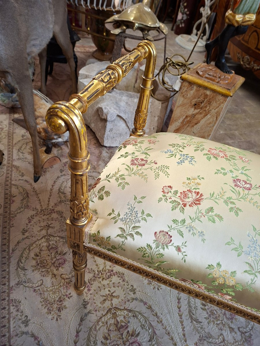 Banquette en bois doré style Louis XVI richement décorée d'époque napoléon III -photo-2