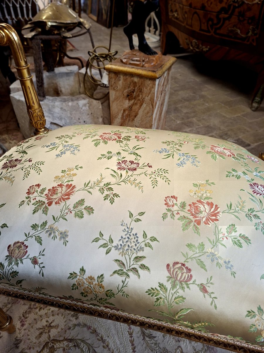 Banquette en bois doré style Louis XVI richement décorée d'époque napoléon III -photo-4