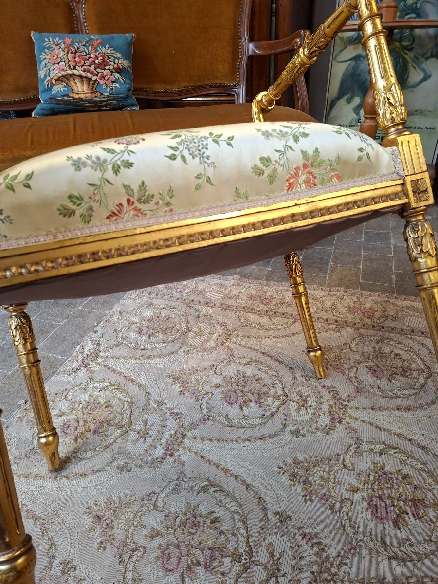 Banquette en bois doré style Louis XVI richement décorée d'époque napoléon III -photo-2
