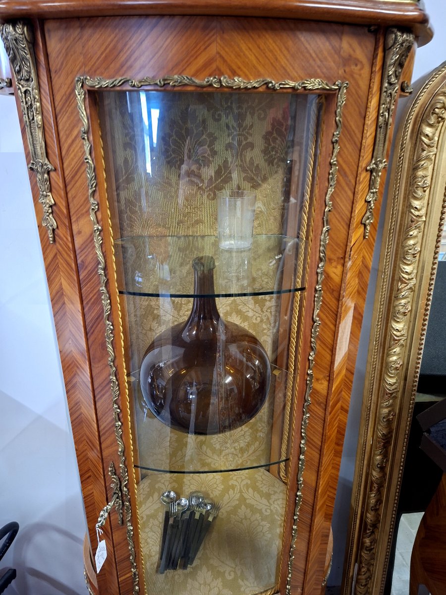 Louis XV Style Display Cabinet In Marquetry And Rosewood -photo-4
