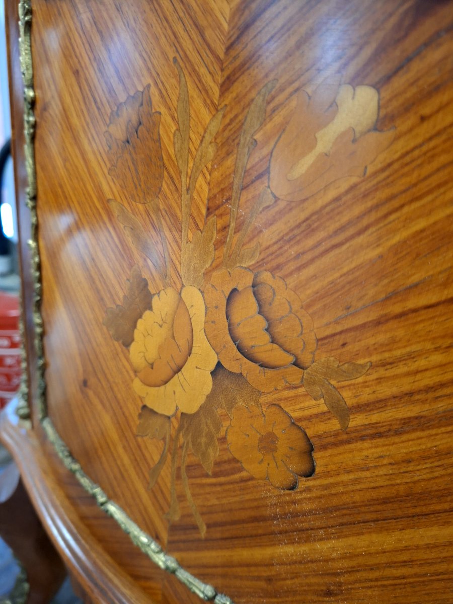 Louis XV Style Display Cabinet In Marquetry And Rosewood -photo-4