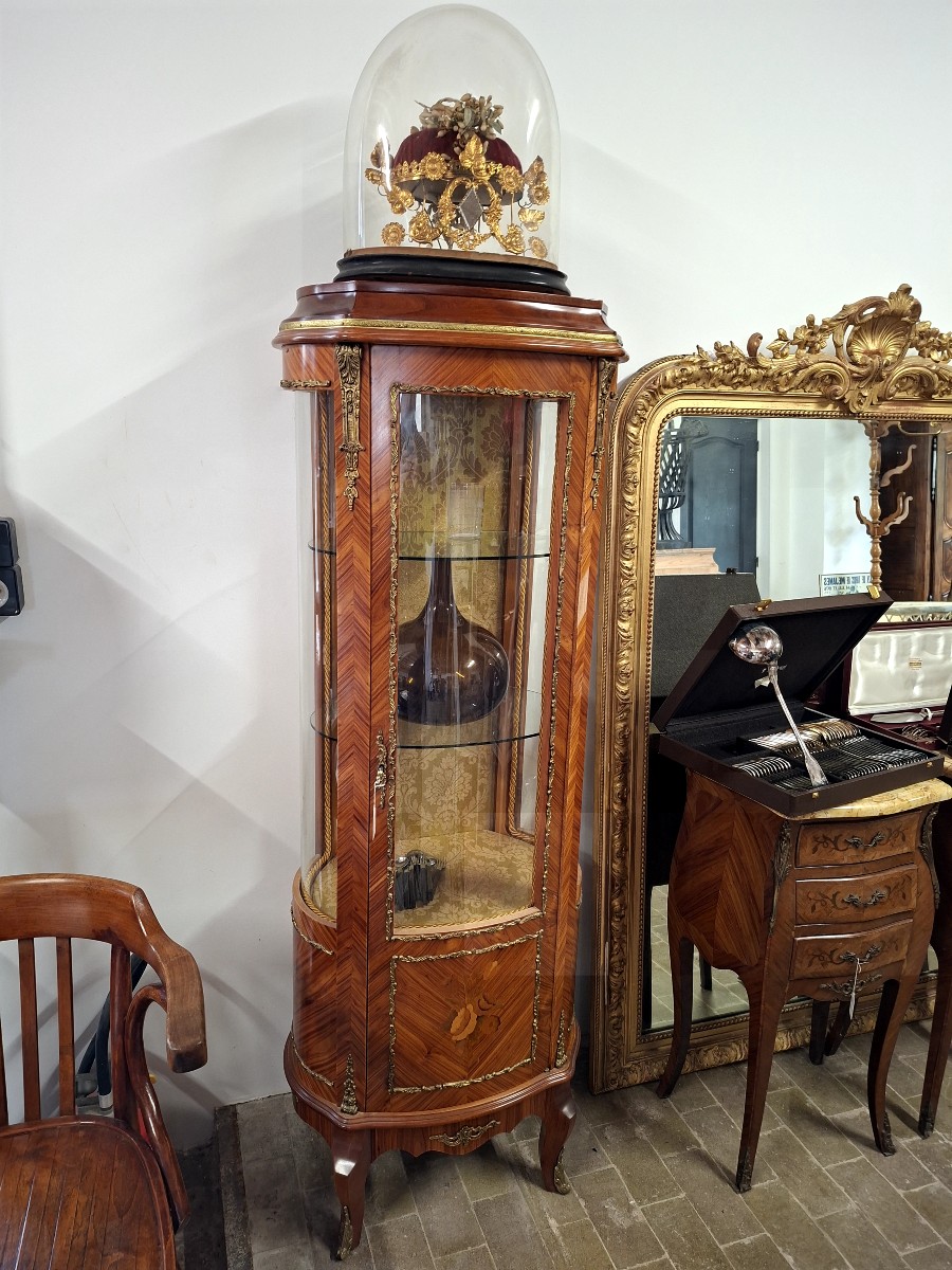 Louis XV Style Display Cabinet In Marquetry And Rosewood 