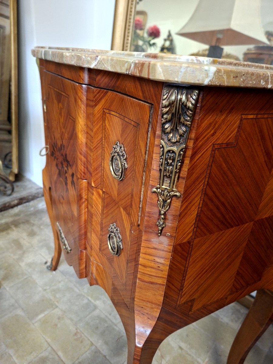Louis XV-louis XVI Transitional Marquetry Commode Known As A "sauteuse" Commode -photo-2