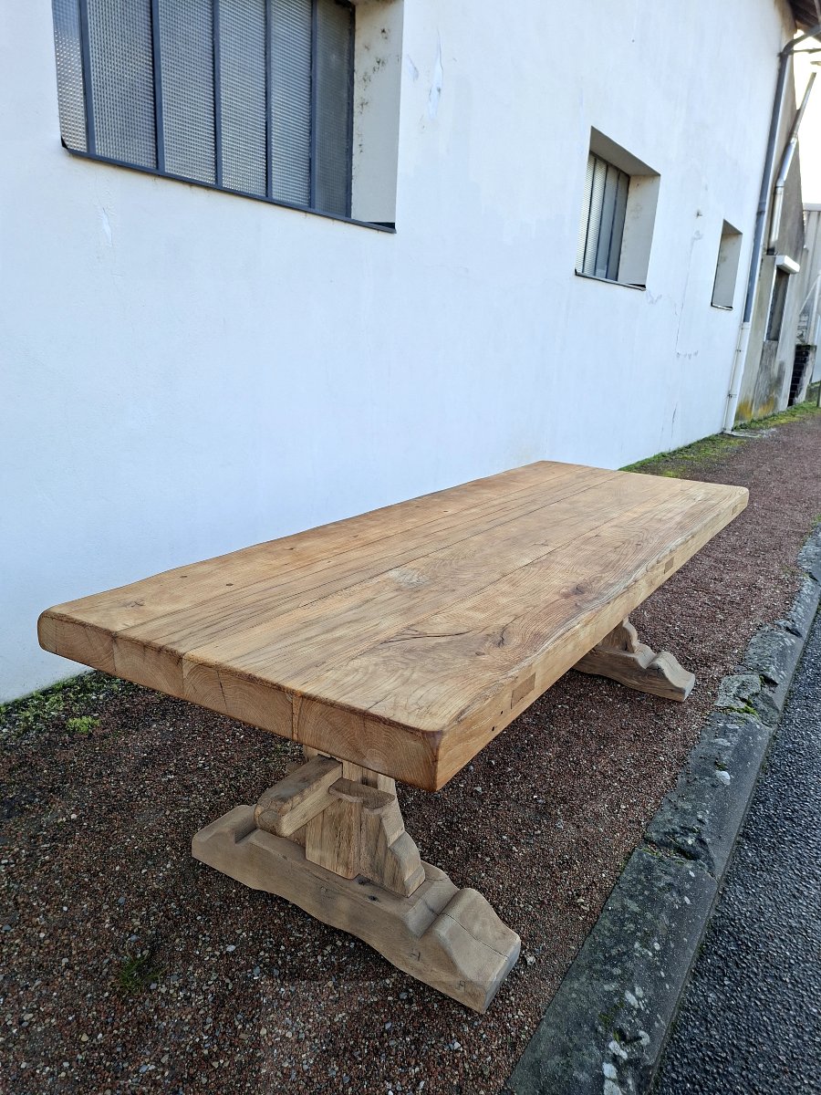 Table de Ferme Monastère en chêne massif entièrement décaper 19éme -photo-3