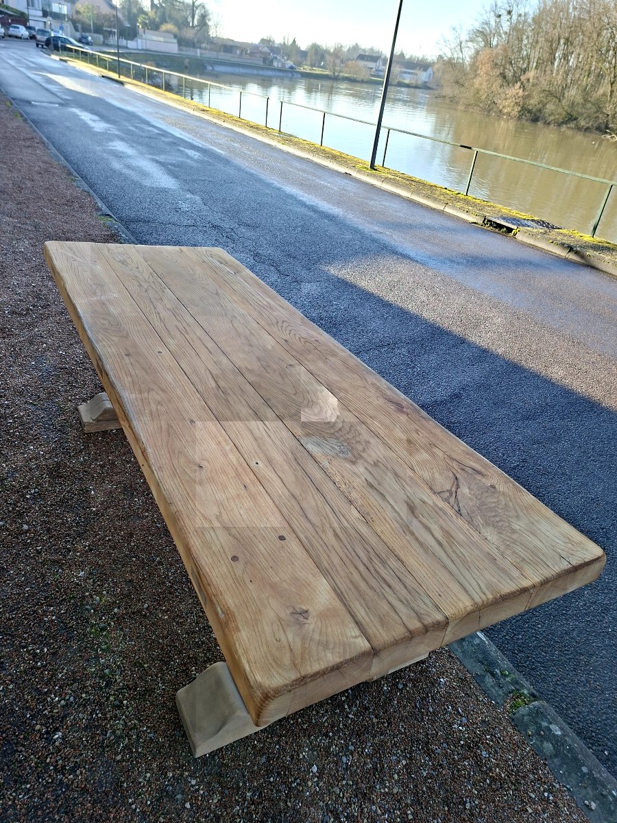 Table de Ferme Monastère en chêne massif entièrement décaper 19éme -photo-1