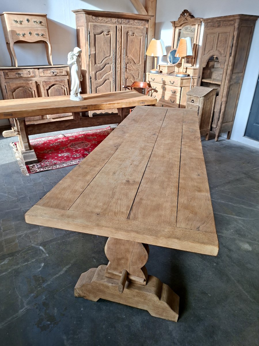 Table de Ferme Monastère en chêne massif entièrement décaper Époque 1900-photo-2