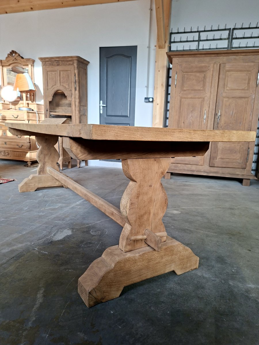 Table de Ferme Monastère en chêne massif entièrement décaper Époque 1900-photo-4