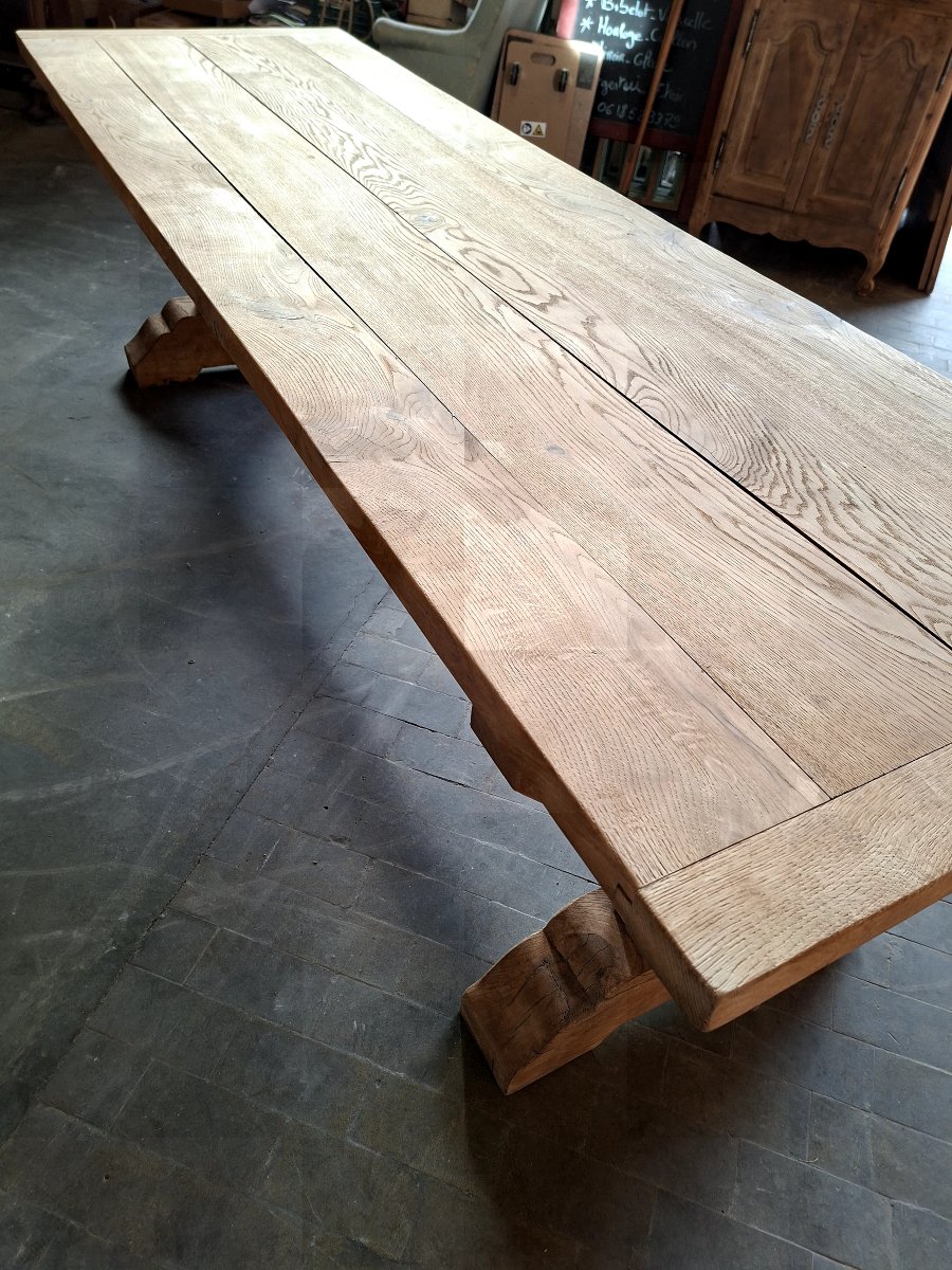 Table de Ferme Monastère en chêne massif entièrement décaper Époque 1900-photo-1