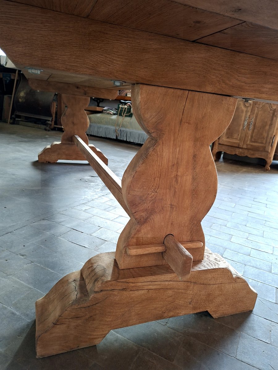 Table de Ferme Monastère en chêne massif entièrement décaper Époque 1900-photo-3