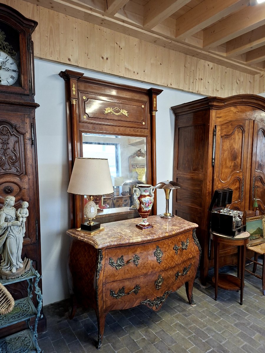 Commode bombée style Louis XV en marqueterie et bronze d'époque 19éme -photo-3