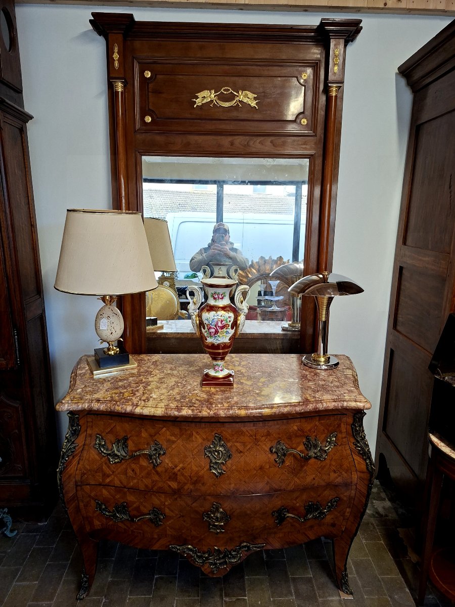 Commode bombée style Louis XV en marqueterie et bronze d'époque 19éme -photo-5