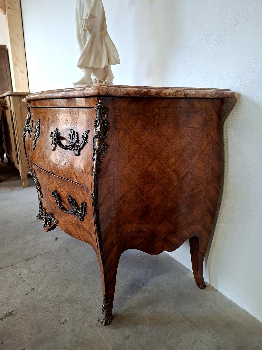 Commode bombée style Louis XV en marqueterie et bronze d'époque 19éme -photo-7