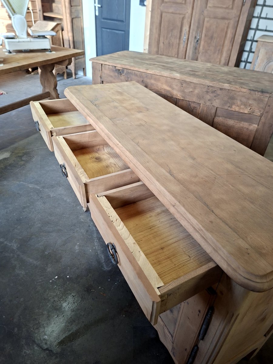 Bahut buffet style Louis XV en chêne et noyer massif 19éme décaper -photo-4