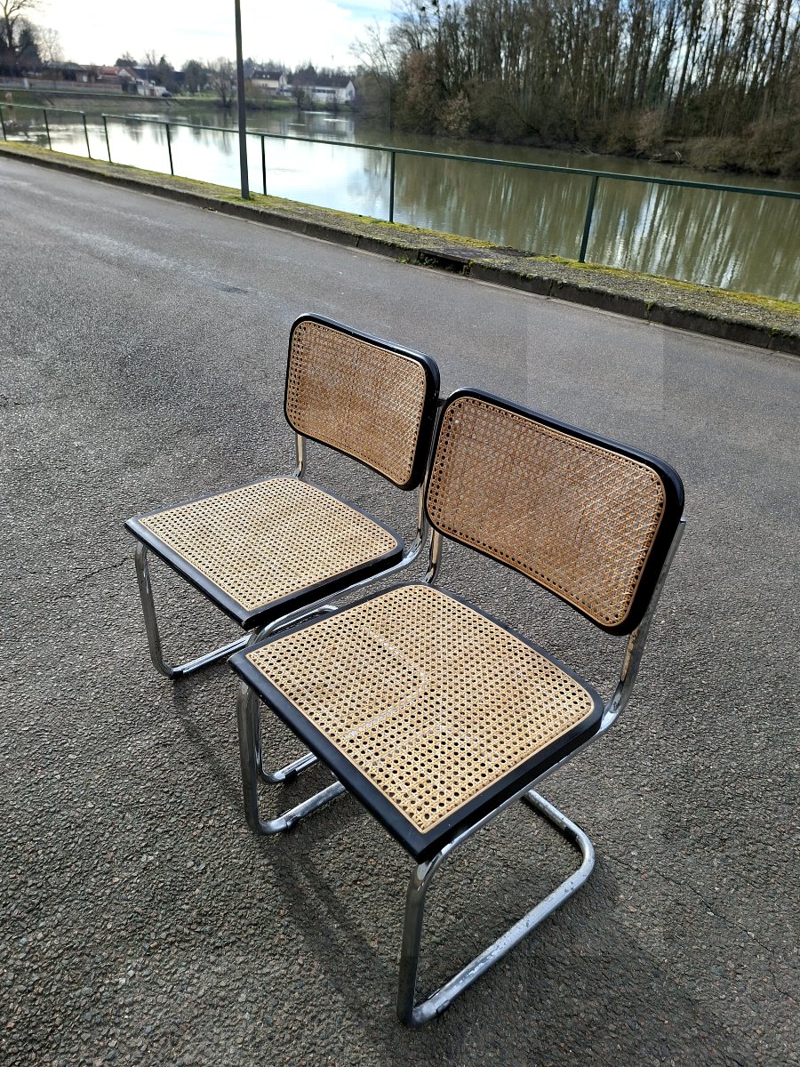 Pair Of Marcel Breuer B32 Model Cane Chairs, Made In Italy -photo-2