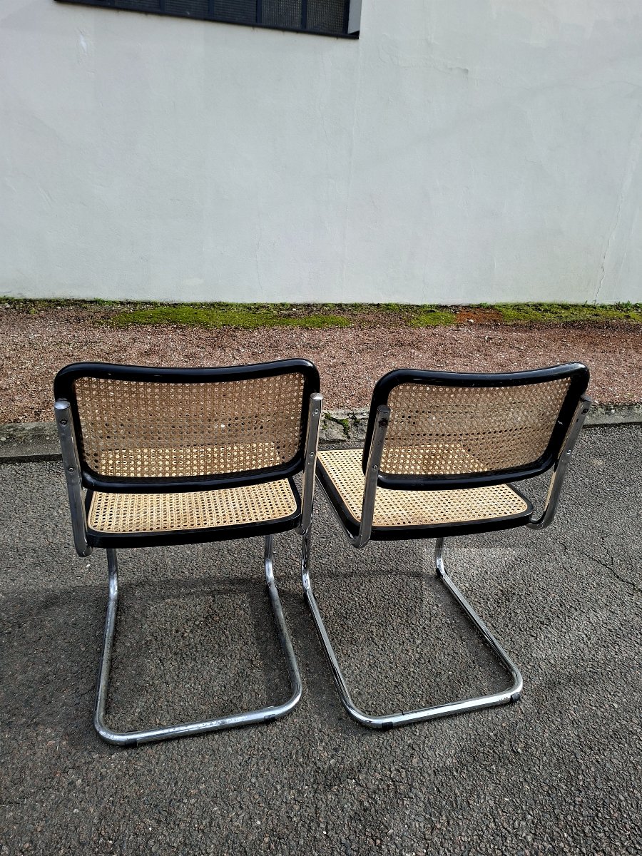 Pair Of Marcel Breuer B32 Model Cane Chairs, Made In Italy -photo-2