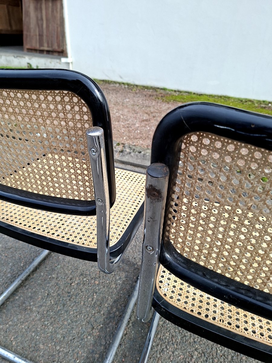 Pair Of Marcel Breuer B32 Model Cane Chairs, Made In Italy -photo-3