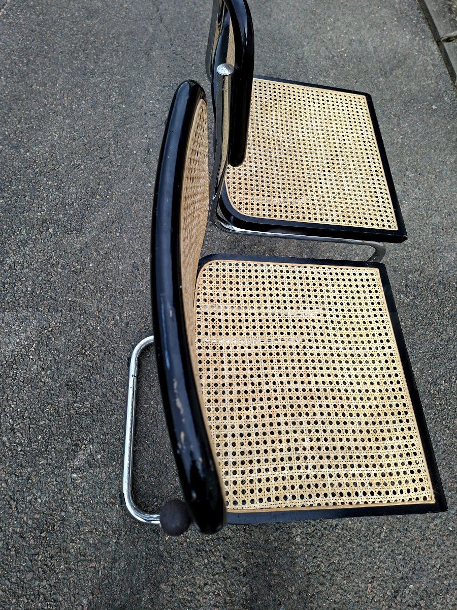 Pair Of Marcel Breuer B32 Model Cane Chairs, Made In Italy -photo-4