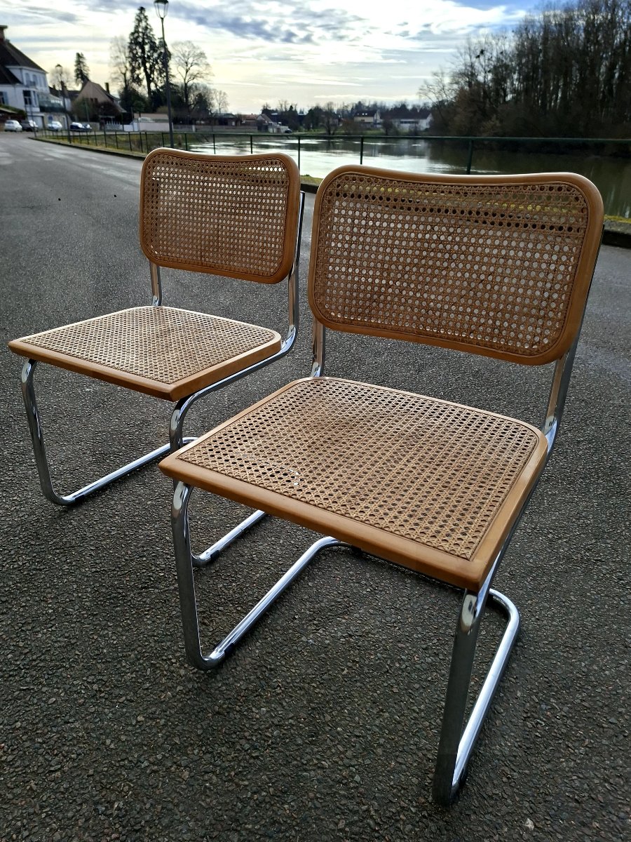 Paire de chaises de Marcel Breuer modèle B32 en cannage Made in italy -photo-3