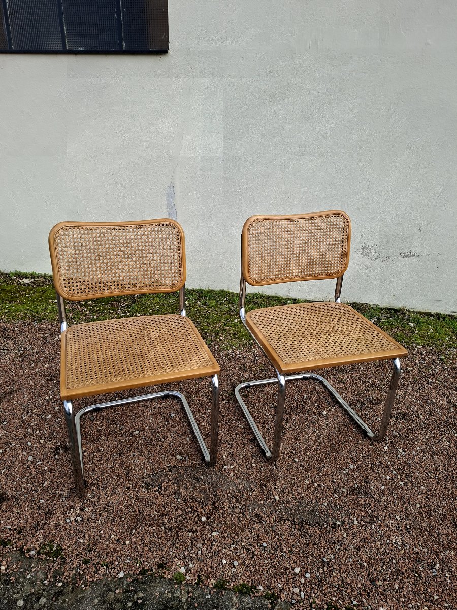 Paire de chaises de Marcel Breuer modèle B32 en cannage Made in italy -photo-4