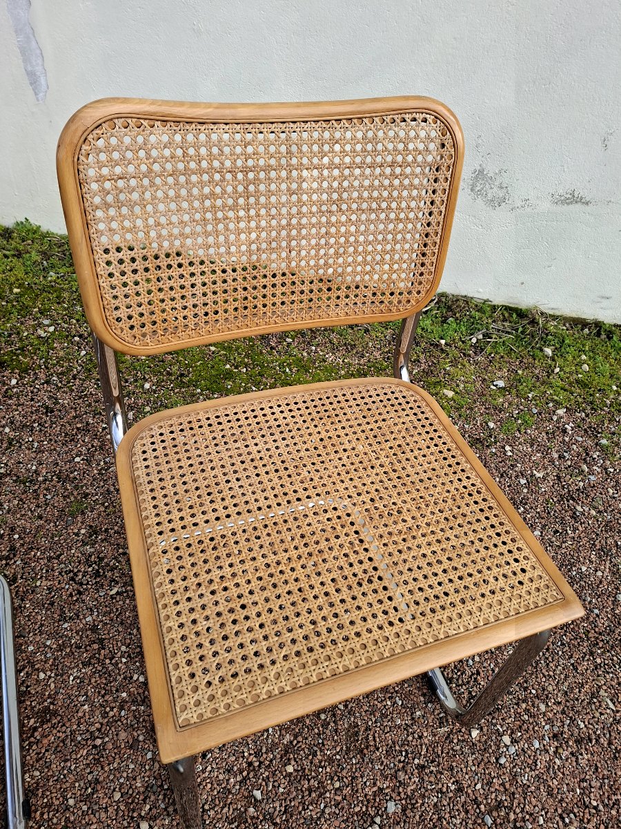 Paire de chaises de Marcel Breuer modèle B32 en cannage Made in italy -photo-5