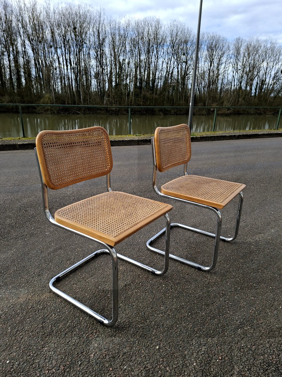 Paire de chaises de Marcel Breuer modèle B32 en cannage Made in italy -photo-6