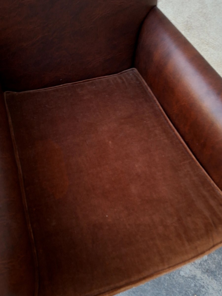 Club Chair In Vinyl And Vintage Fabric, 1930s Art Deco Style -photo-1