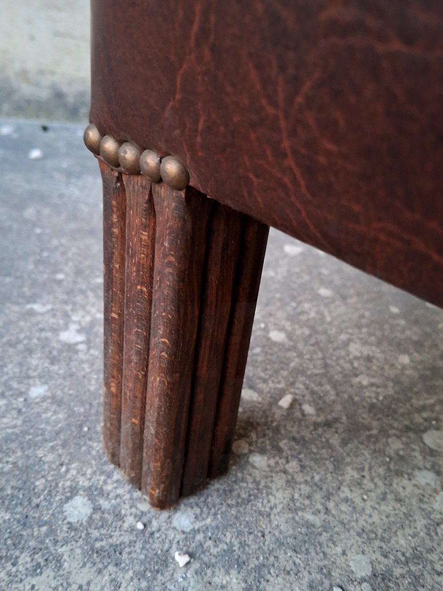 Club Chair In Vinyl And Vintage Fabric, 1930s Art Deco Style -photo-3