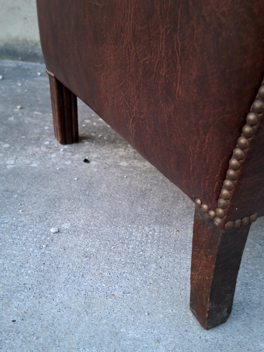 Club Chair In Vinyl And Vintage Fabric, 1930s Art Deco Style -photo-4