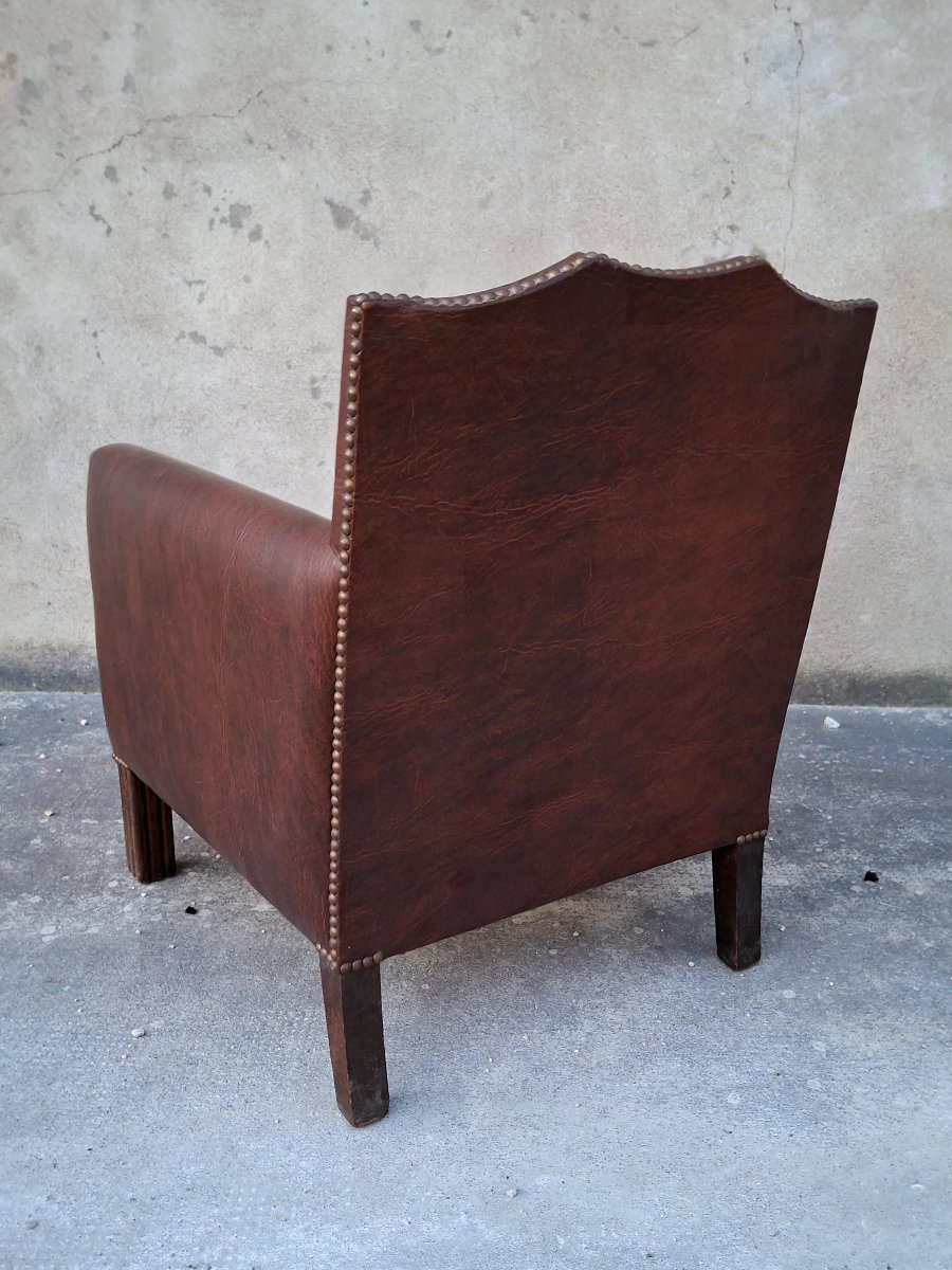 Club Chair In Vinyl And Vintage Fabric, 1930s Art Deco Style -photo-5