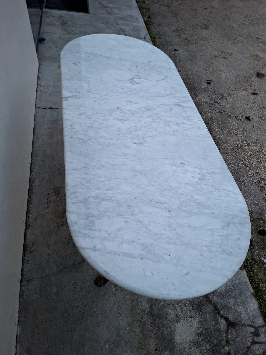 Table de bistrot restaurant ovale en marbre et piètement en fonte -photo-5