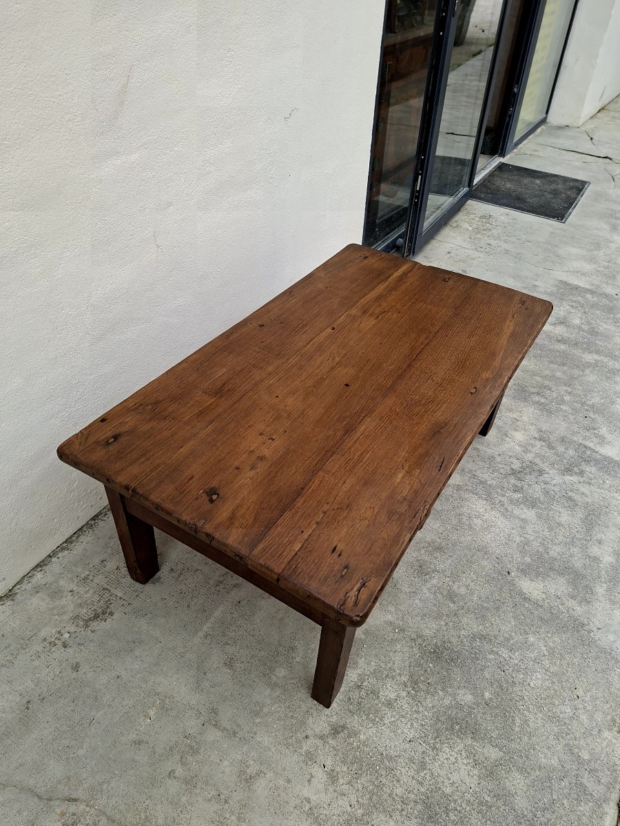 Antique Rustic Farmhouse Coffee Table, Made In The 1900s, Featuring Two Drawers On The Front -photo-2