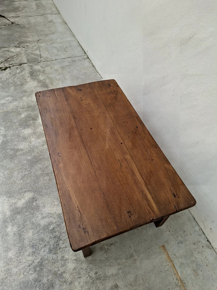Antique Rustic Farmhouse Coffee Table, Made In The 1900s, Featuring Two Drawers On The Front -photo-5