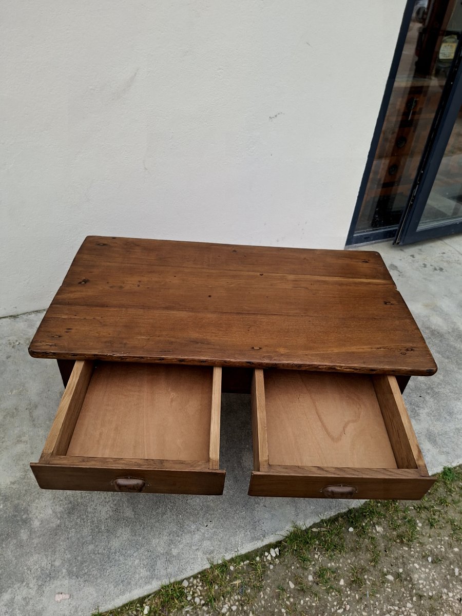 Antique Rustic Farmhouse Coffee Table, Made In The 1900s, Featuring Two Drawers On The Front -photo-6