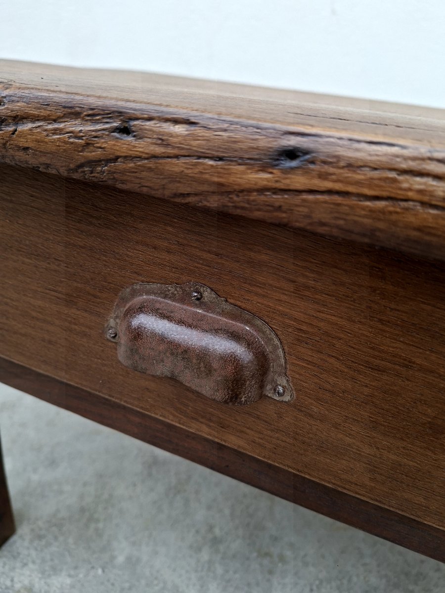 Antique Rustic Farmhouse Coffee Table, Made In The 1900s, Featuring Two Drawers On The Front -photo-8