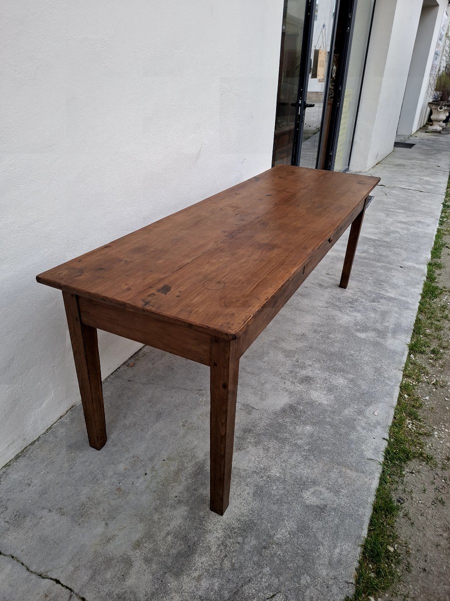 Antique Rustic Farmhouse Table With Two Drawers, Circa 1900s -photo-4