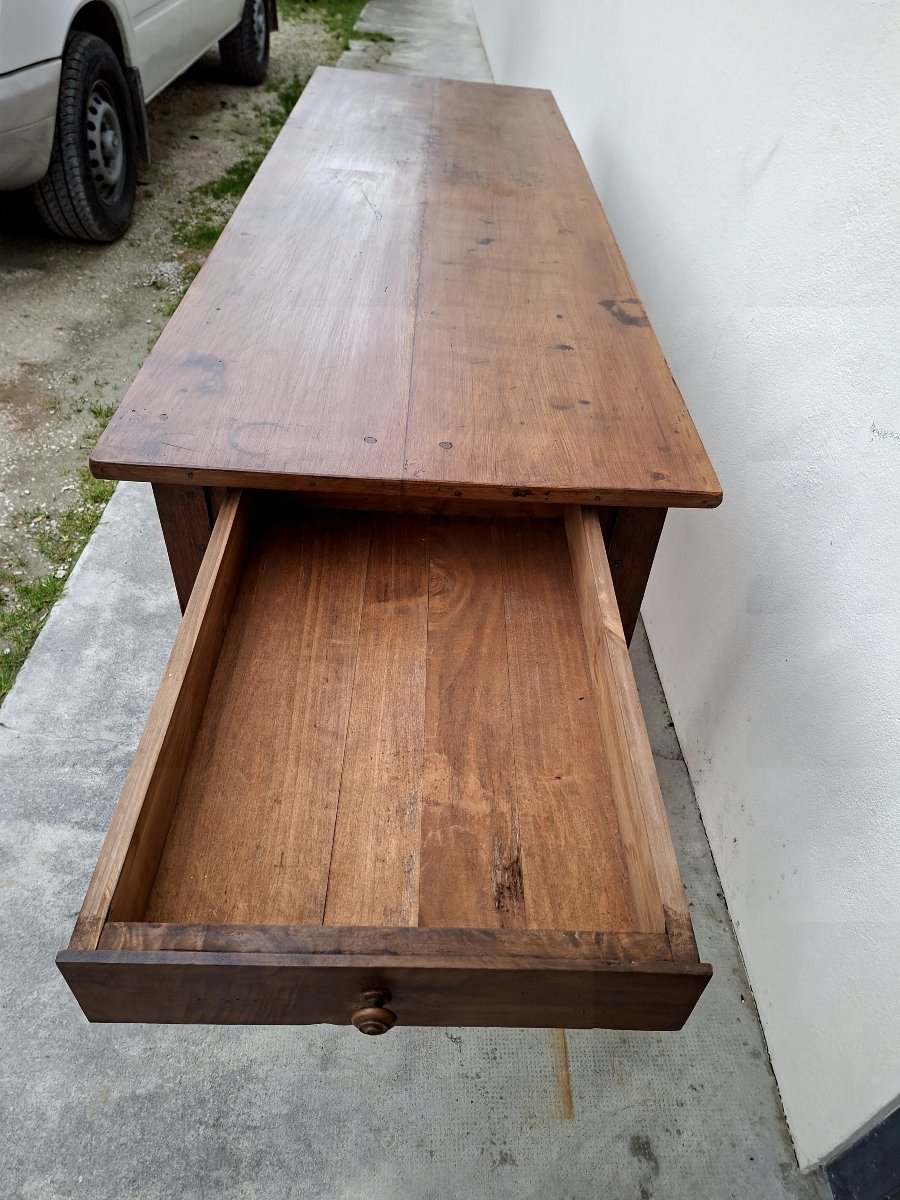 Antique Rustic Farmhouse Table With Two Drawers, Circa 1900s -photo-2