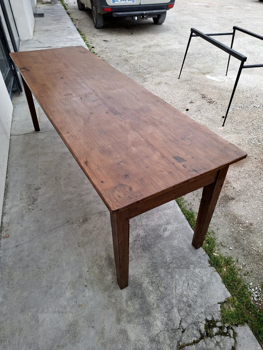 Antique Rustic Farmhouse Table With Two Drawers, Circa 1900s -photo-3