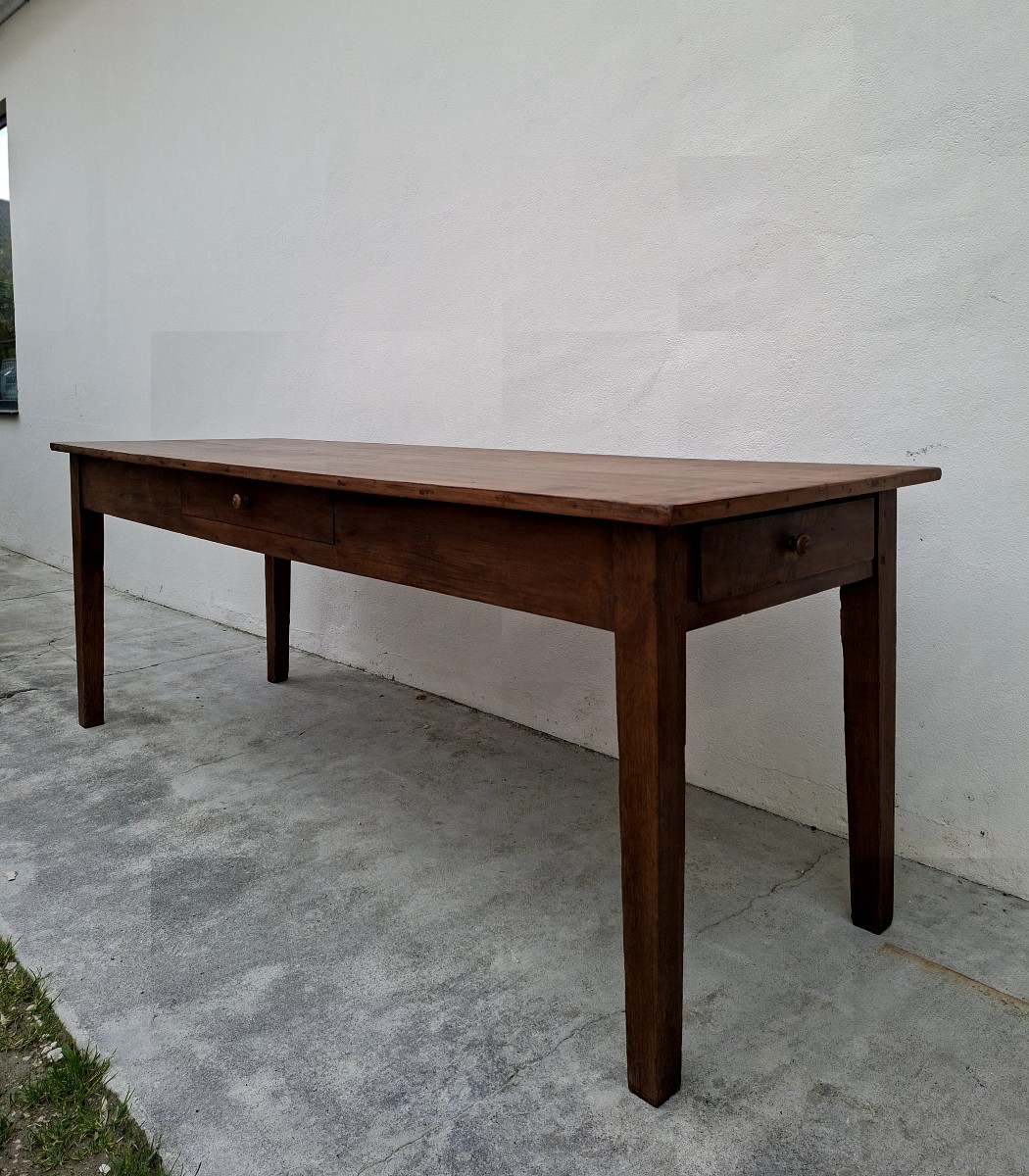 Antique Rustic Farmhouse Table With Two Drawers, Circa 1900s 