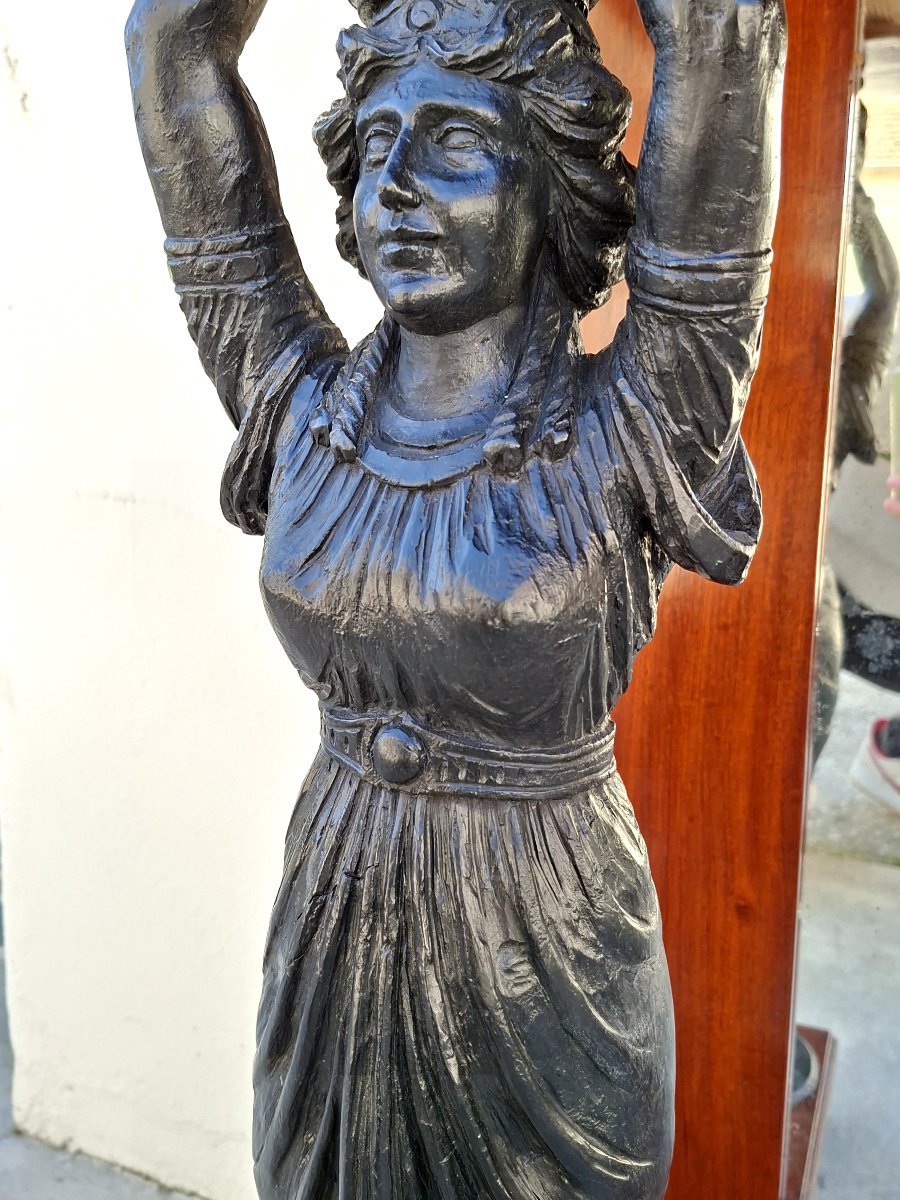 Console aux cariatides d'époque Empire en Acajou massif et marbre -photo-1