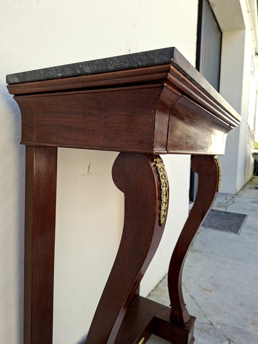 Petite Console style Empire en acoujou et marbre -photo-3