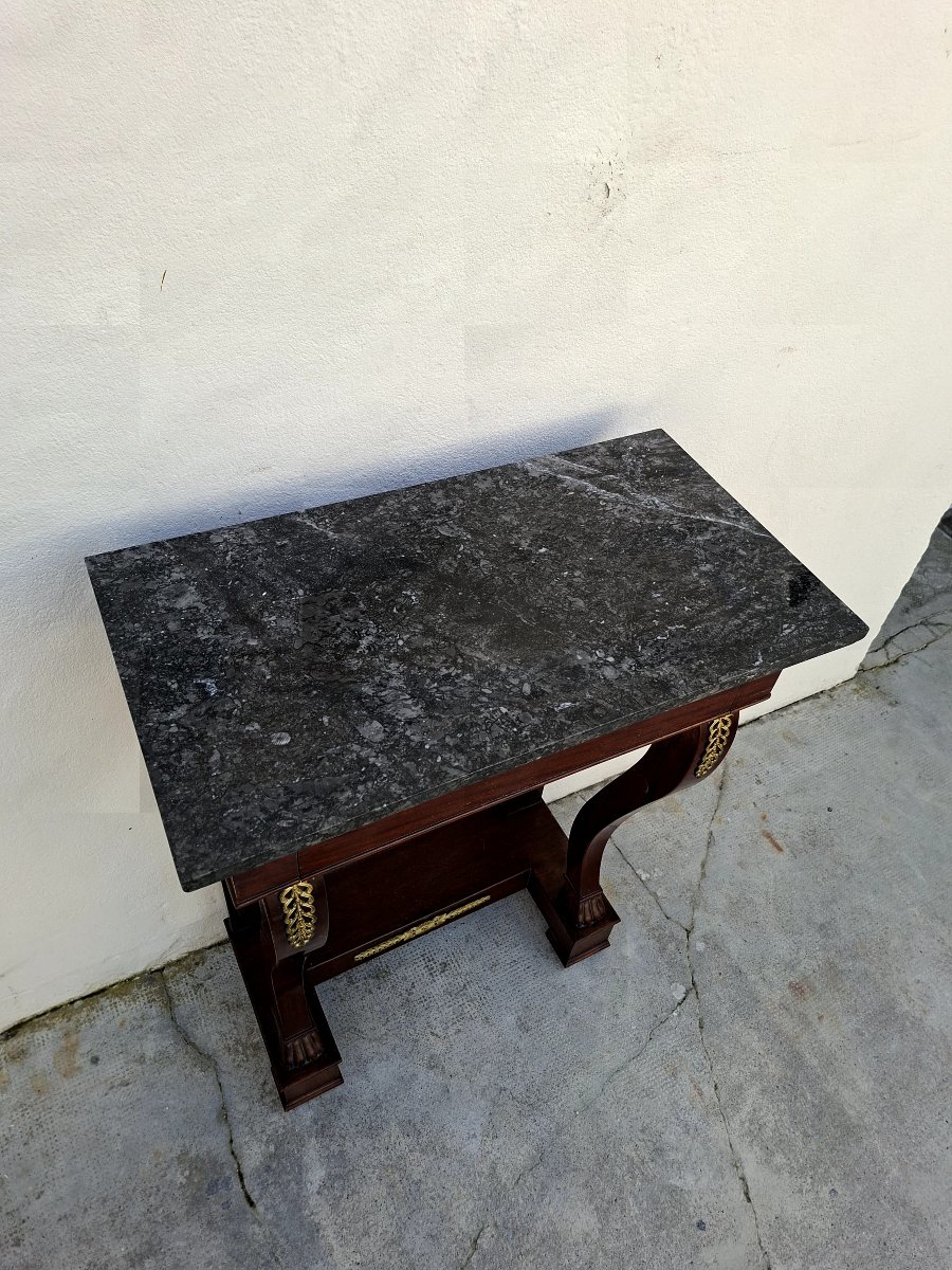 Petite Console style Empire en acoujou et marbre -photo-1