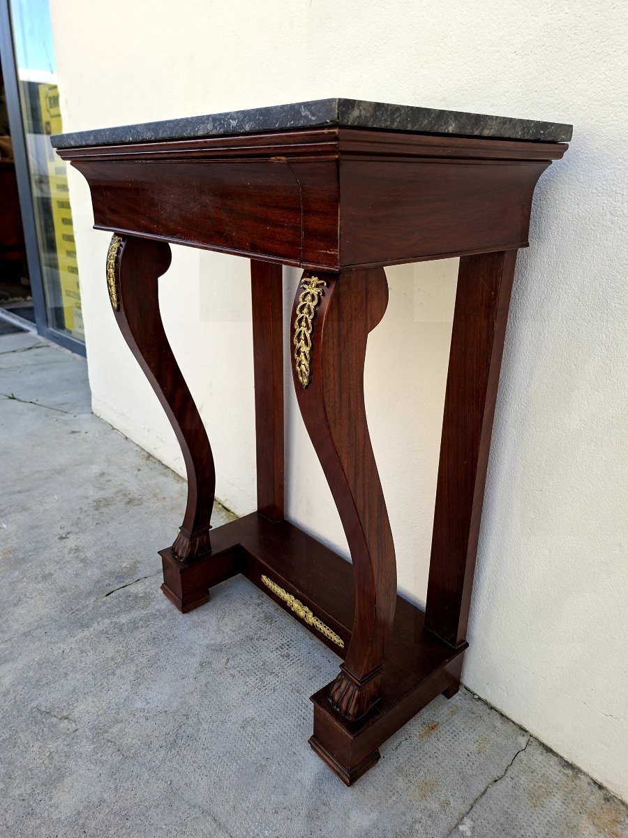 Petite Console style Empire en acoujou et marbre -photo-2