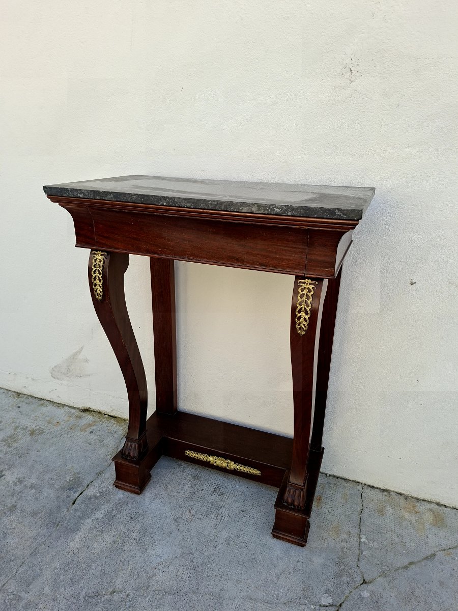 Petite Console style Empire en acoujou et marbre -photo-6