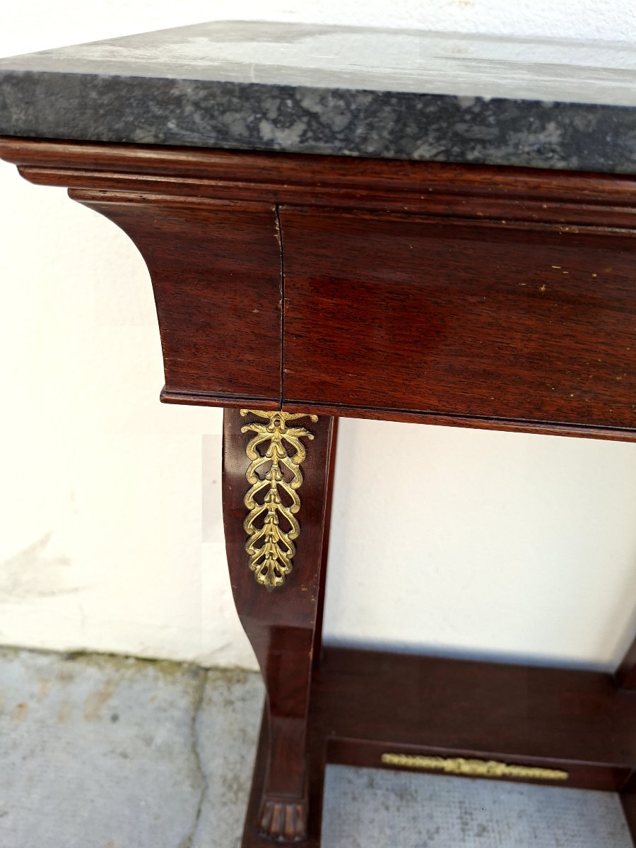 Petite Console style Empire en acoujou et marbre -photo-8