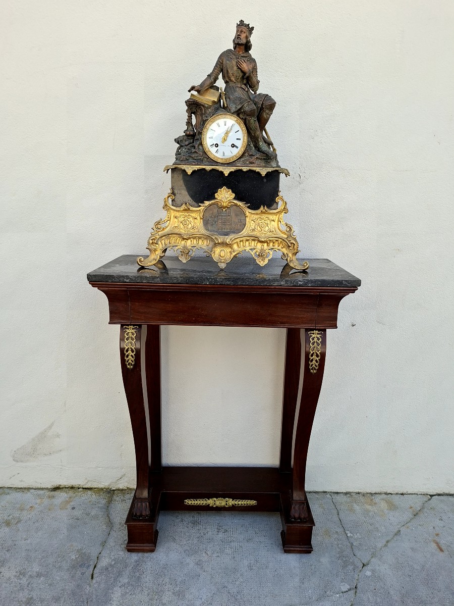 Petite Console style Empire en acoujou et marbre 