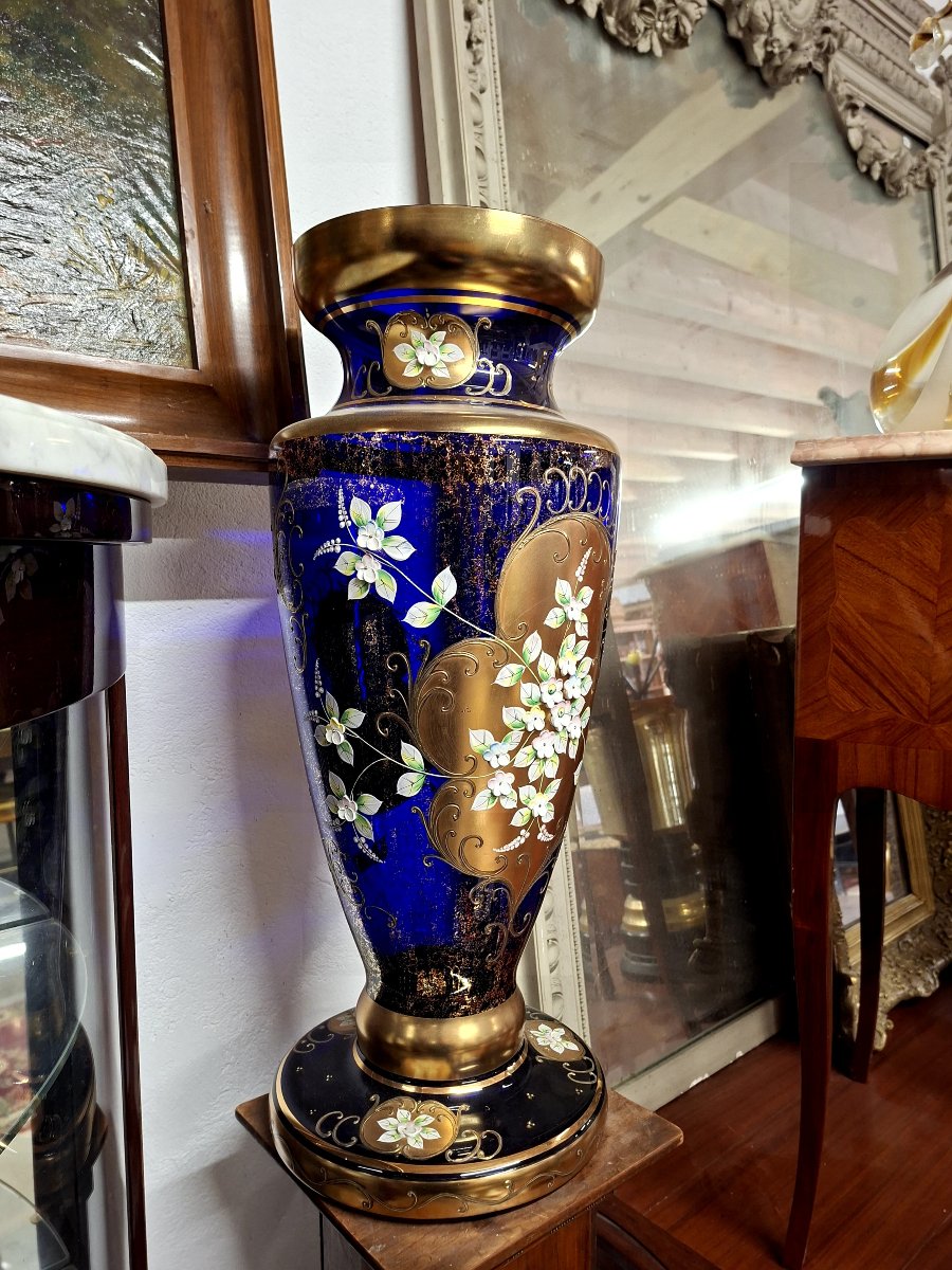 Cristal de Bohême grand vase émaillée richement décorée dorée -photo-2