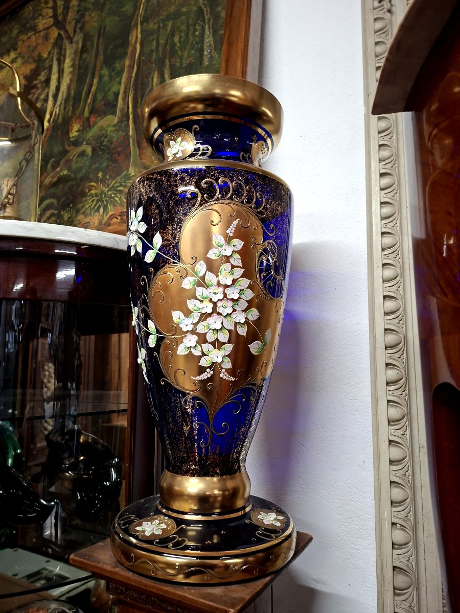 Cristal de Bohême grand vase émaillée richement décorée dorée -photo-3